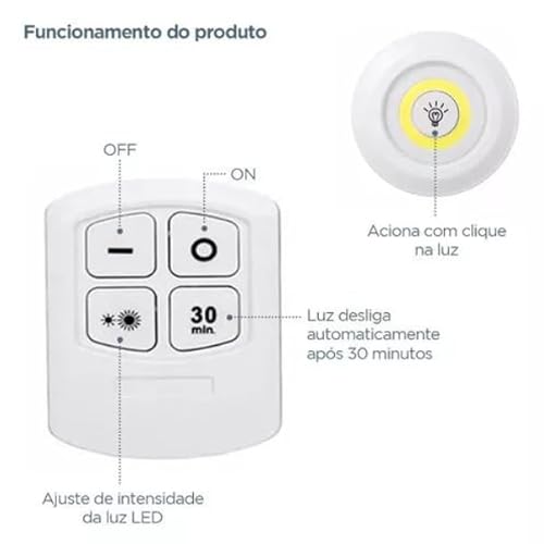 Kit 3 Lâmpadas Luminária LED Controle Sem Fio Brilho Ajustável Timer Ideal Para Qualquer Ambiente In