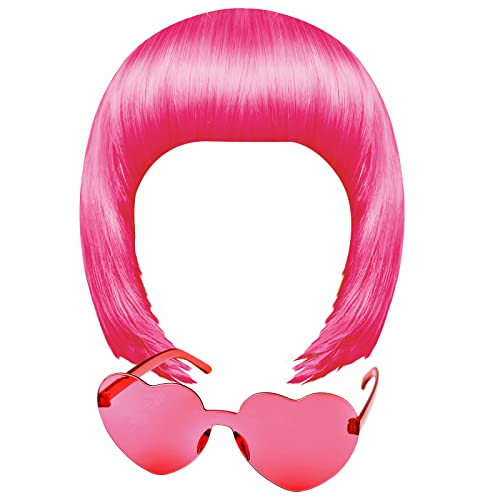 miahart peach red short bob wig and sunglass set neon colored wigs sunglass pack costume colorful cosplay wigs daily party for bachelorette party favors halloween decorations supplies
