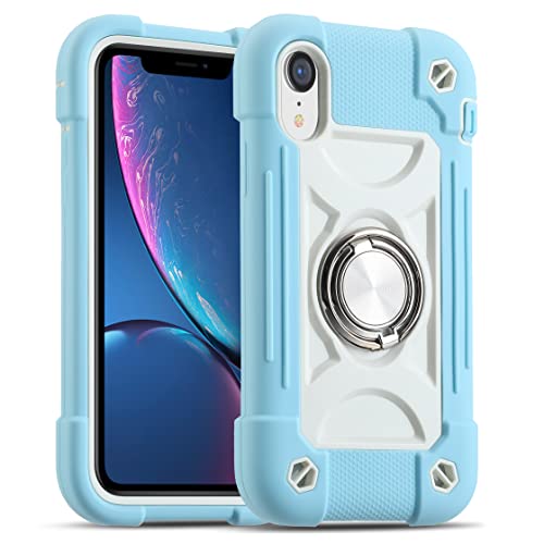 Image of MARKILL Compatible with iPhone with Built-in 360Rotating Ring Stand, Military Grade Drop Protection Full Body Rugged Heavy Duty Case Durable Cover (Ice Blue, iPhone XR 6.1 inch)