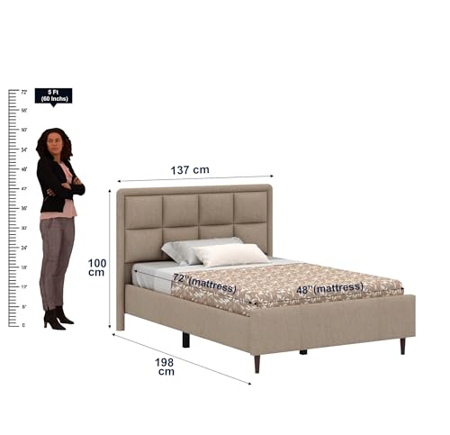 Image of Ganpati Arts Solid Sheesham Wood Louis Upholstered Single Size Bed Without Storage | Modern Design Wooden Single Bed Cot Palang Furniture for Bedroom, Guest Room, Hotels and Home (Mangolia, 4 Ft)