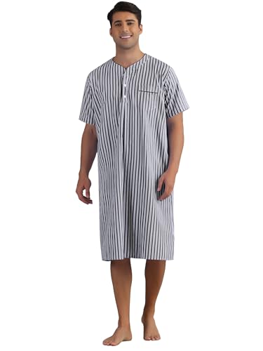 Lars Amadeus Striped Nightshirts for Men's Short Sleeve Button Down Sleep Shirts V-Neck Stripes Nightgown