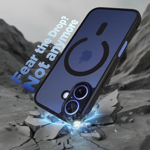 Image of RIGGEAR Shockproof Sleek Hybrid Armor Upgraded C-Shaped Magnetic Back Cover Case Compatible with MagSafe Accessories for iPhone 16 (Smoke Black Matte PC + Black TPU Bumper)