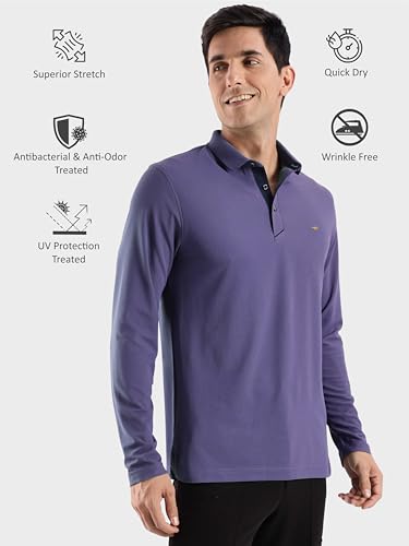 Image of STELLERS Men's Full Sleeve Polo T-Shirt | Feather Touch Feel | Odour Resistant | Wrinkle Free | Quick Dry | Stretchable | Lightweight | Anti-Static | UV Resistance | Anti-Microbial