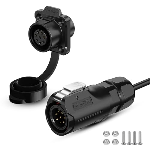 CNLINKO LP12 8-Pin Circular Connector with 1 Meter Cable Assemblies, IP68 Waterproof Industrial Electrical Connector for Outdoor Equipment Automotive Machinery M12 Cylindrical Connectors (8 Pin)