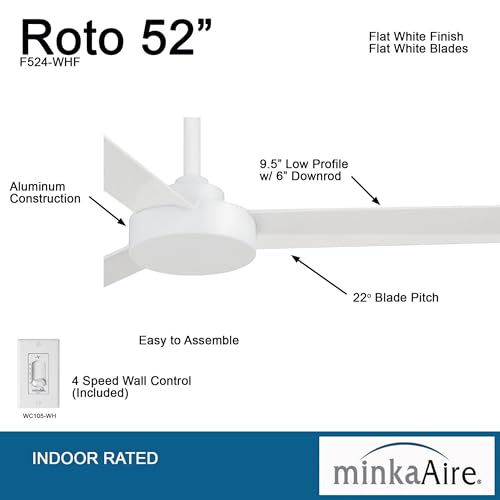 Minka-Aire F524-WHF Roto 52" Ceiling Fan with Wall Control, Flat White thumbnail 4