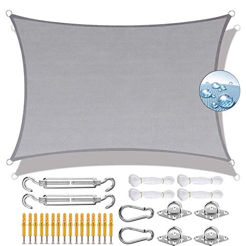 Toldo Vela Rectangular 3.5x6.5m Toldos IKEA Impermeable Kit de Fijación para Exteriores Patio, el jardín, protección UV, Gris