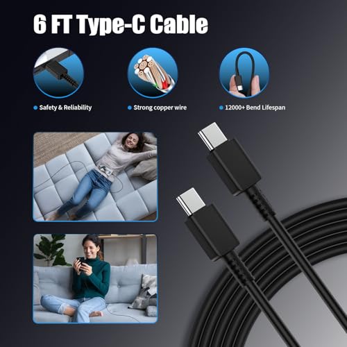 3Pack 45W USB C Charger for Samsung Galaxy S24 Ultra, Super Quite Fast Charging Type C Block with 6FT C to C Cord for Samsung Galaxy Tab S9 S8 S23 Ultra S22 Ultra S23 S22 S21 Note 10 Plus 20 - Thumbnail 5