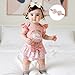 DNOMAID YZARC Newborn Baby Girl Western Outfit My First Rodeo Short Sleeve Ruffle Romper Skirt Headband Set Summer Clothes (Pink, 6-12 Months)
