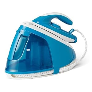 Amazon Basics Stoomgenerator-strijkijzer met Pomp van 6 Bar, 240g/min Stoomstoot, 120 g/min Stoomafgifte, Tank van 1,5L, 2400W Wit/Blauw