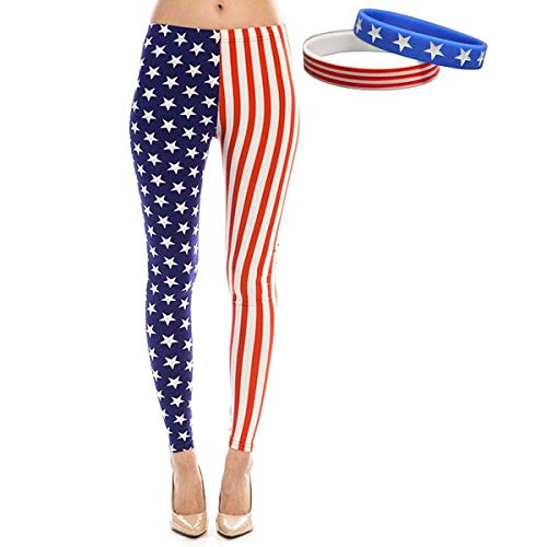 American Flag Patriotic Leggings and Bracelet Bundle