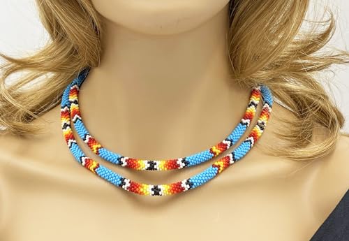 Native Style Beaded Double Strand Rope Necklace for Women Handmade2