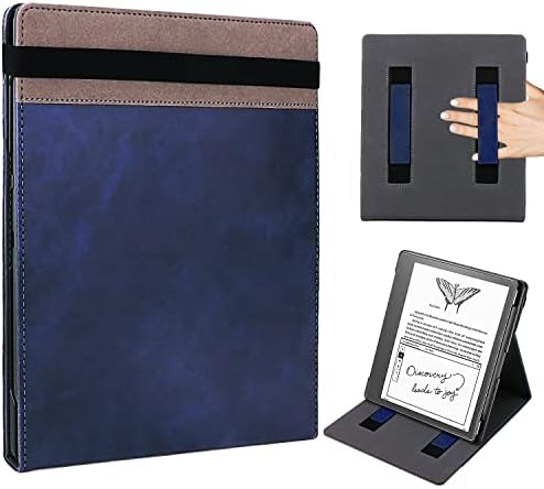 WALNEW Flip Case for 10.2-inch Kindle Scribe 2022 Released, Two Hand Straps and Vertical Multi-Viewing Stand Cover with Auto Wake/Sleep for 10.2” Amazon Kindle Scribe E-Reader (Navy Blue)
