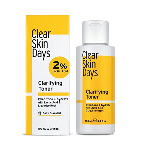 Clear Skin Days Clarifying Toner - Gentle Hydrating Facial Toner for Glowing Skin and Even Skin Tone - with Exfoliating Lactic Acid & Brightening Liquorice Extract - Cruelty-Free & Vegan, 100ml