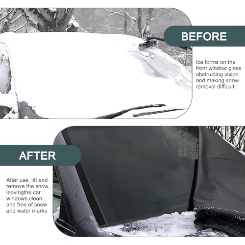 Image of Windshield Cover for Ice Rearview Mirror Snow Covers, 75 inch x 42.25 inch 600D Oxford Fabric Water Heat Sag-Proof Windshield Frost Cover, Car Anti-Theft Cover, Suitable for Most Cars (Black)