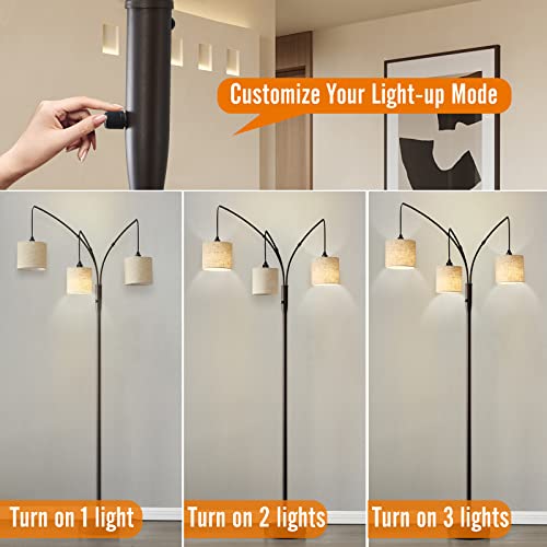3 Lights Arc Floor Lamps For Living Room, Modern Tall Standing Lamp With Beige Shades & Heavy Base, Mid Century Tree Floor Lamp Multi-Arm Trilage Arched Floor Lamp For Bedroom Lounge Home Office #TOP3