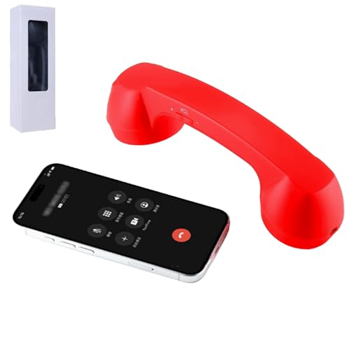 Retro Phone Handset, Wireless Telephone Style Landline Handle Receiver for Cell Mobile Video Conferences Calls Meetings (red)