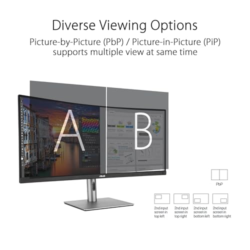 ASUS ProArt Display 34” Ultrawide Curved Professional HDR Monitor (PA34VCNV) - IPS, 21:9 3440 x 1440, 3800R Curve, 100% sRGB/Rec709, ΔE<2, Calman Verified, USB-C Docking PD 96W, RJ45, 3 Year Warranty by ASUS - Image 6