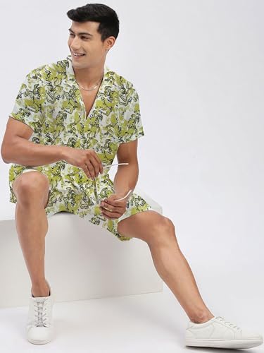 Image of Amazon Brand - Anarva Mens Camouflage Printed Co-ord Set | Half Sleeve Shirt and Shorts Set | Casual Summer Outfit for Beach, Travel, Vacation -