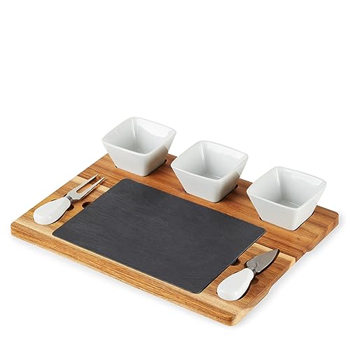 Twine Acacia & Slate Cheese Board Set - Charcuterie Board Bowls and Knives - Slate Cheese Tray Wood Cheese Board - 7-Piece Set of 1, Brown by Twine - Image 6