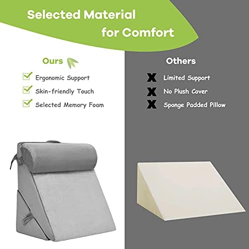 COSTWAY Bed Wedge Pillow, Folding Adjustable Memory Foam Incline Cushion System with Headrest and Washable Cover, Leg Back Rest Support Pillow for Pain, Reading, Sleeping (57 x 30 x 55cm, Grey)