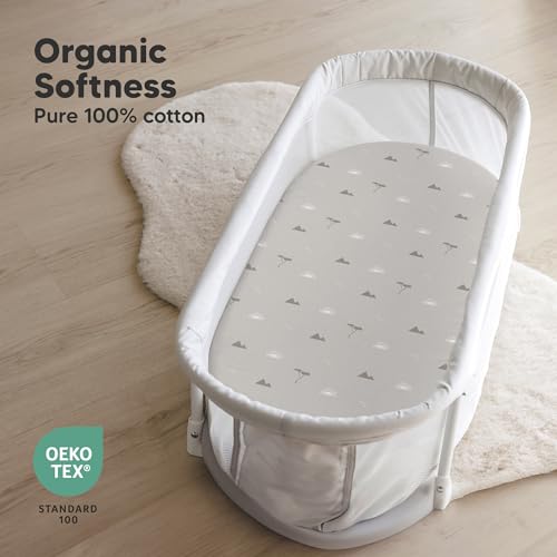 Image of 2-Pack Organic Bassinet Sheets for Girls, Boys - 100% Cotton Bassinet Mattress Sheets Compatible with Halo Bassinest Swivel Sleeper, Graco,Baby Delight,Chicco,Unisex Fitted Bassinet Sheets (Savannah)
