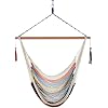 Bliss Hammocks BHC-412 Island Rope Hammock Chair, Eco Friendly & Hand-Woven Recycled Cotton, Varnish Coated 40 Inch Wood Spreader Bar, Easy to Hang w/Included Hanging Kit, Supports up to 265 pounds