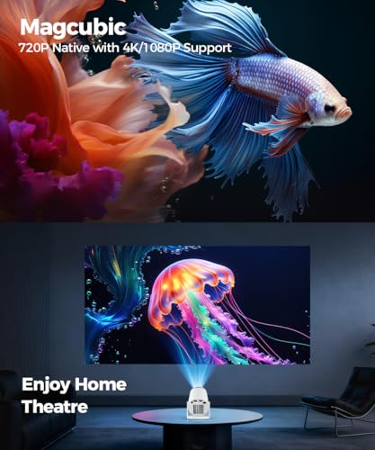 Image of Magcubic Mini Projector with WiFi and Bluetooth, 4K Support Smart Portable Projector, Small Proyector with 200ANSl & AutoKeystone, 180 Rotation HY300Pro Video Proyector for Bedroom, Movie, Outdoor