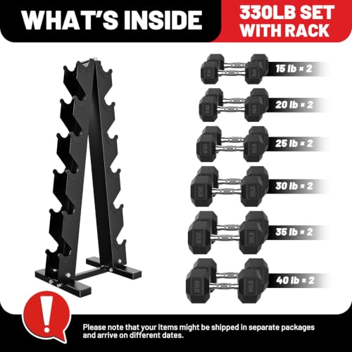 Image of PAPABABE 150-600lb Dumbbell Set with Rack, Rubber Encased Home Gym | Antiroll Durable Cast Iron Core Odorless PVC Free Weights, with 5 /6 Tier Rack