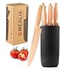 Knife Set, Mealia 6-Piece Kitchen Knife Set for Chef, Professional Non-stick Sharp Stainless Steel Knives with Universal Knife Block, Ergonomical Design, Dishwasher Safe, Pink Black