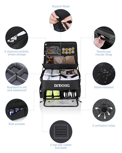 BAIXIXIG Golf Trunk Organizer and Ball Bag, 2-Layer Storage with Shoe Pocket, Storage for Golf Accessories, Gifts for Golfers — view 3