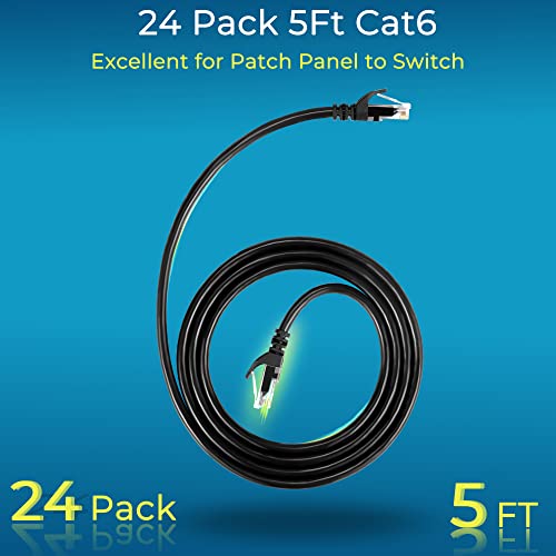 Rapink Patch Cables Cat6 5ft (24 Pack), Ethernet Patch Cable 10G Support, Cat 6 Patch Cable for Patch Panel to Switch, Flexiable Cat 6 Ethernet Cable with Gold Plated Black by Rapink - Image 2