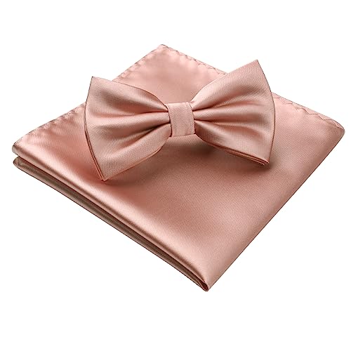 Image of HISDERN Bow Ties for Men Solid Color Pre-Tie Bow Tie and Pocket Square Set Classic Formal Tuxedo Bowties for Wedding Party