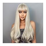 Hellaschblonde Cosplay-Kunstperücke mit Pony, lang, locker gewellt, Lolita-Haarperücke for weiße Frauen, natürlich, for den Alltag, hitzebeständig Daily Use