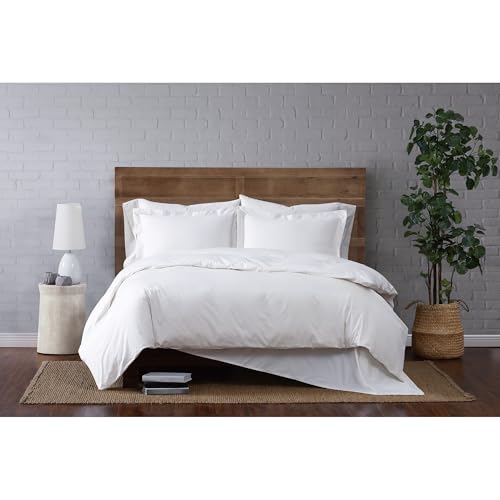 CANNON Solid Percale 200 Thread Count Duvet Sets White 100% Cotton 2-Piece Twin Duvet Set, Solid Color Themed, Adult Bed