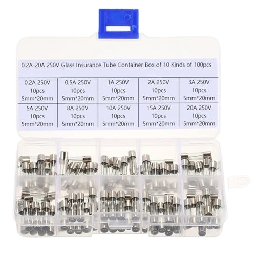 LIHUA 100Pcs Set 5x20mm Fusibles de cristal de acción rápida con amperajes variados 0.2A a 20A miniatura 4