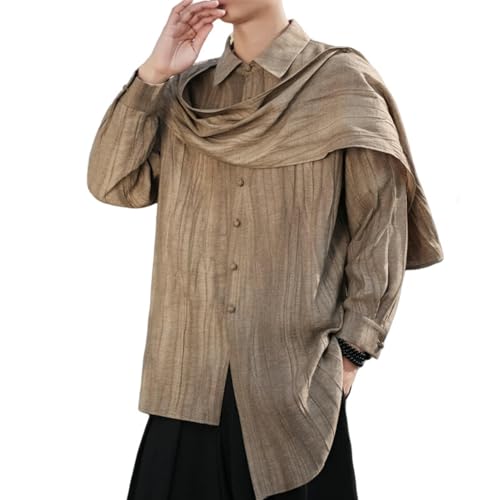Chemise lin mélangé homme manches longues col mandarin respirante et ample