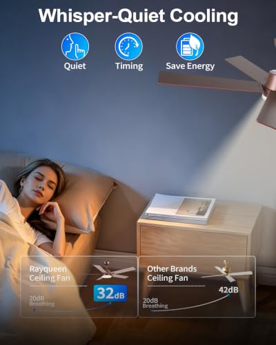 Image of Rayqueen 52 Inch Brown Ceiling Fans with Lights and Remote,Includes Downrod