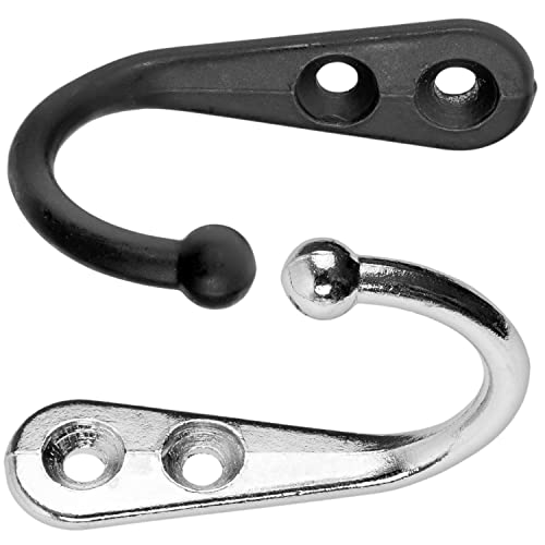 Haken zum Schrauben, 12 Stück, in Schwarz, Außen 42 x 27 x 13 mm, Einzelhaken inkl. Holzschrauben, Garderobenhaken für Tür, Bad, Küche, Flur, DIY Metallhaken, Mantelhaken, Huthaken, Wand Schraubhaken