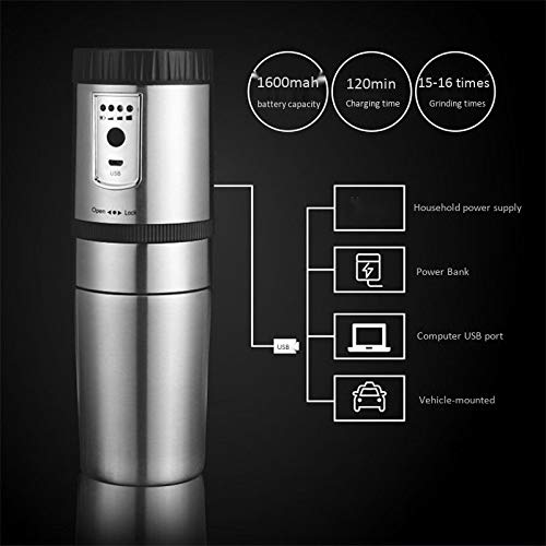 Tragbare Kaffeemaschine, Edelstahl, elektrisches Schleifen, Einhandbecher, 250 ml, Mini-Home-Outdoor-Kaffeekannenmühle… – Bild 7