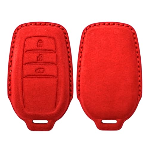 Image of KMH Alcantara Key Cover Compatible with Toyota Fortuner | Fortuner Legender | Innova Hycross 3 Button Shell Case Holder Full Key Protector Smart Keycover (D3) Red - Pack of 1