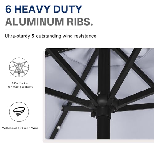 Image of ABCCANOPY Durable Solar Led Patio Umbrellas with 24LED Lights 7.5FT with 6 Sturdy Ribs (Fog Gray)