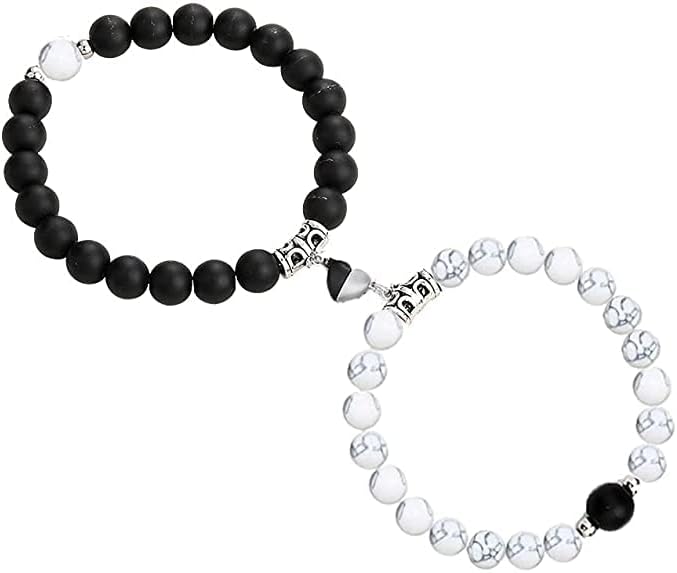 Pearl Stone Magnetic Couples Bracelets Broken Heart for Women Men Mutual Attraction Gifts Relationship Matching Friendship Stretch Bracelet for Him and Her