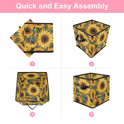 Boîte de rangement tournesol panier pliable vêtements tissu 28cm - 7
