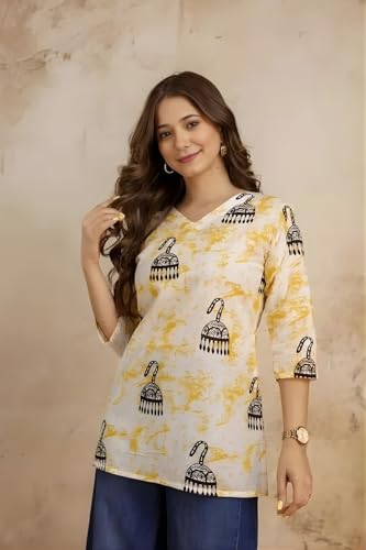 Image of Women's Short Kurti in TopsTunic Rayon Cotton Blend | Ladies Ethnic Tunic