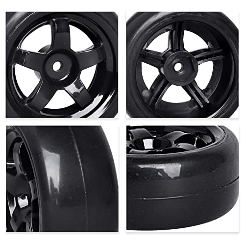 Hobbyfire Pre-Glued OD 2.56\" 12mm Hex Wheels Rims and Rubber Tires for Traxxas Tamiya HPI HSP Redcat RC 1/10 On Road Racing Car, Set of 4 (Color G)
