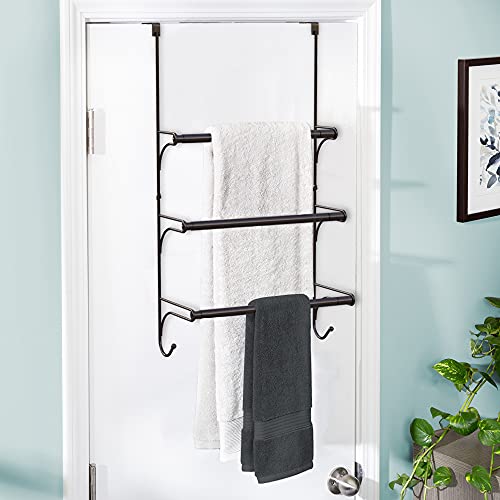 Skycarper Adjustable Over The Door Triple Towel Rack With Double Hooks,Bronze #TOP2