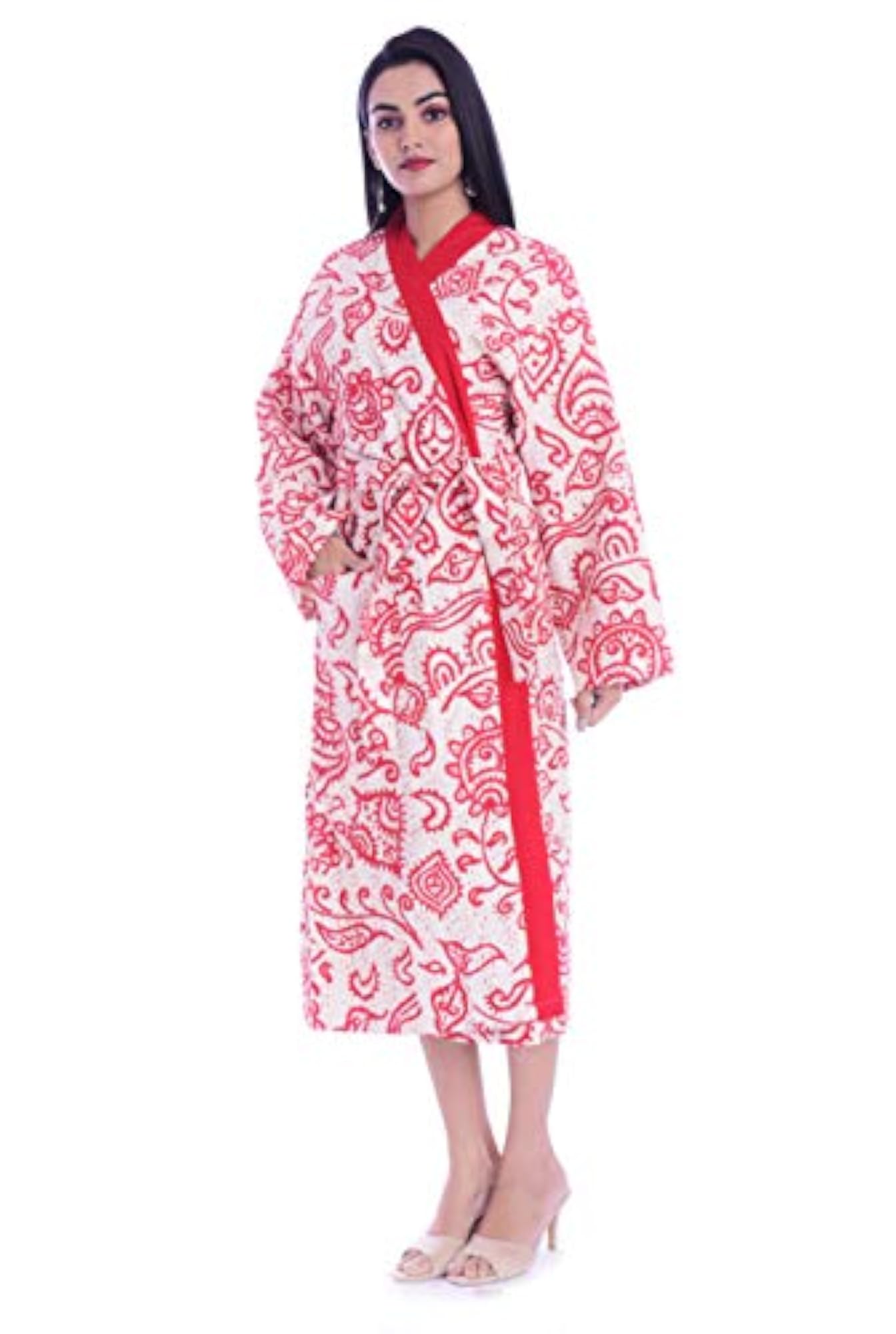 Floral Printed Cotton Kantha Quilted Bathrobe Gown