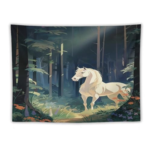 Tenture murale cheval DCCCY decoration textile grand format au tissage fin