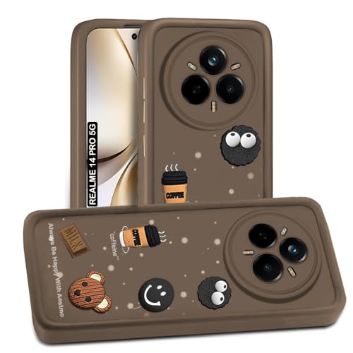Image of AESTMO Back Case Cover for Realme 14 Pro 5G | Cute Fun Cartoon 3D Ball | Coffee Silicone Case | Full Body Protection | Camera Protection Back Cover for Realme 14 Pro 5G (Brown)