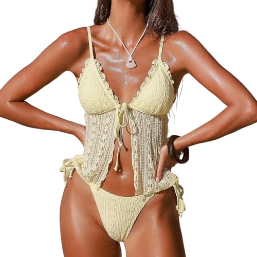 Tankini blanc col en V à nouer pour vos journées de détente à la plage